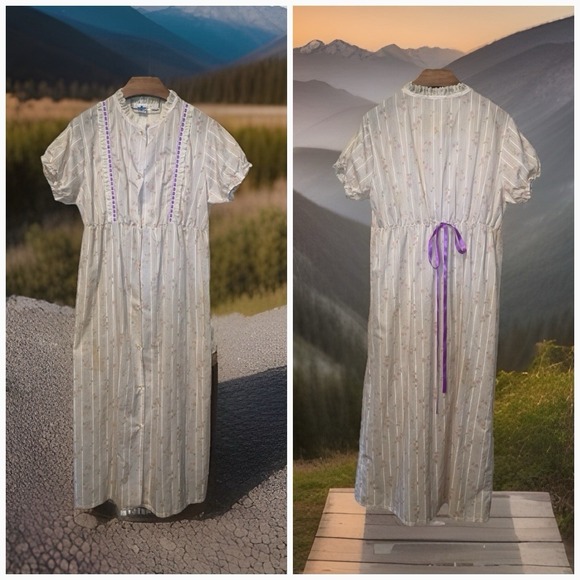 Crown For Nitewear Other - Vintage‎ Long Nightgown Satin Granny Cottagecore Women XXL Flower Detail